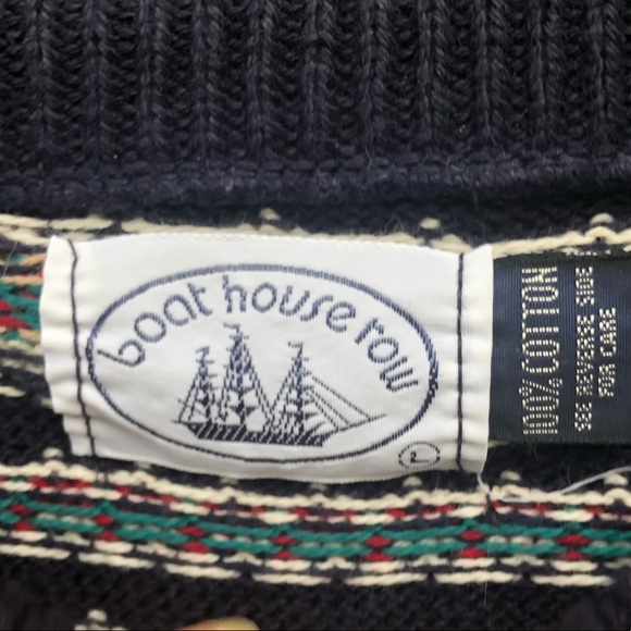 Vintage Boat House Row Large Sweater FairIsle Blue Tan Crew Pullover Long Sleeve - Picture 2 of 4